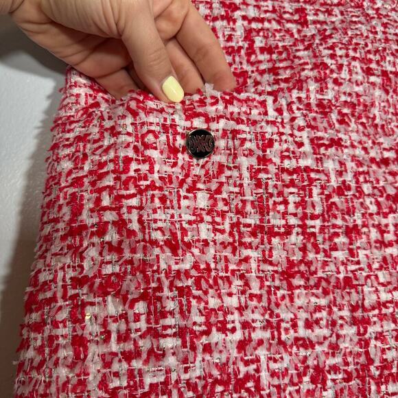 Sandro Paris Red White Tweed Mini Skirt FR 42 US 10 Bouclé Holiday Workwear - Picture 5 of 11